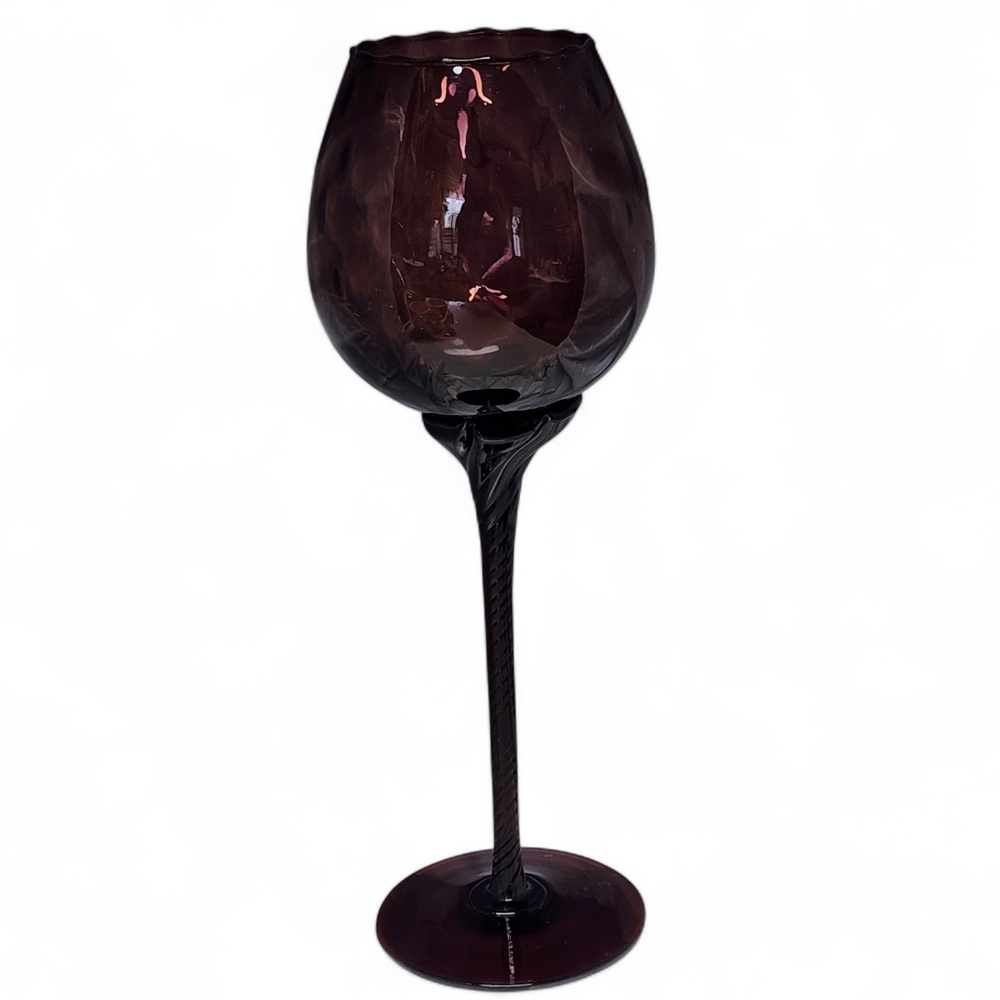 Empoli Italian Glass Optic Glass 10.5" Long Stem Amethyst Snifter Goblet Vase - Picture 2 of 6